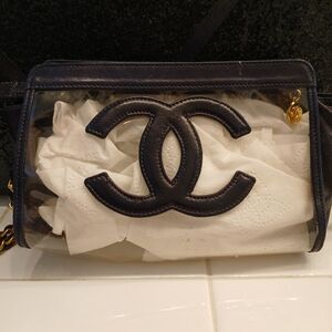 Chanel Vintage clear pvc clutch crossbody handbag lambskin